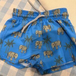 Trotters Blue Elephant and Palm Tree Swim Trunks